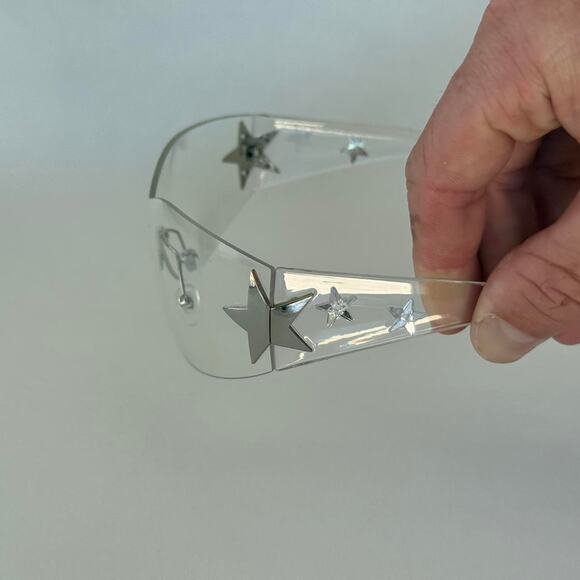 Y2K Silver Star Shaped Sunglasses Clear Lenses Unisex - Picture 2 of 6